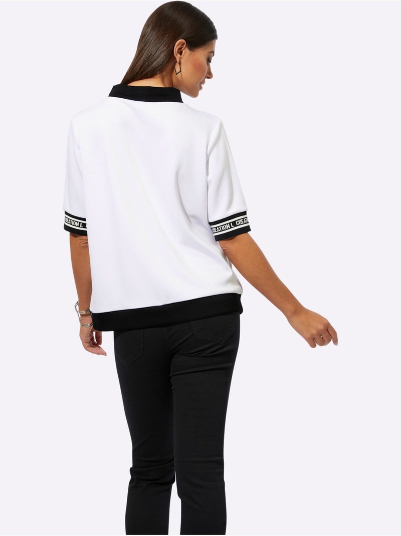 T-shirt à Manches Courtes 50% Modal - Taille Standard - Helline Blanc Noir - Kiabi