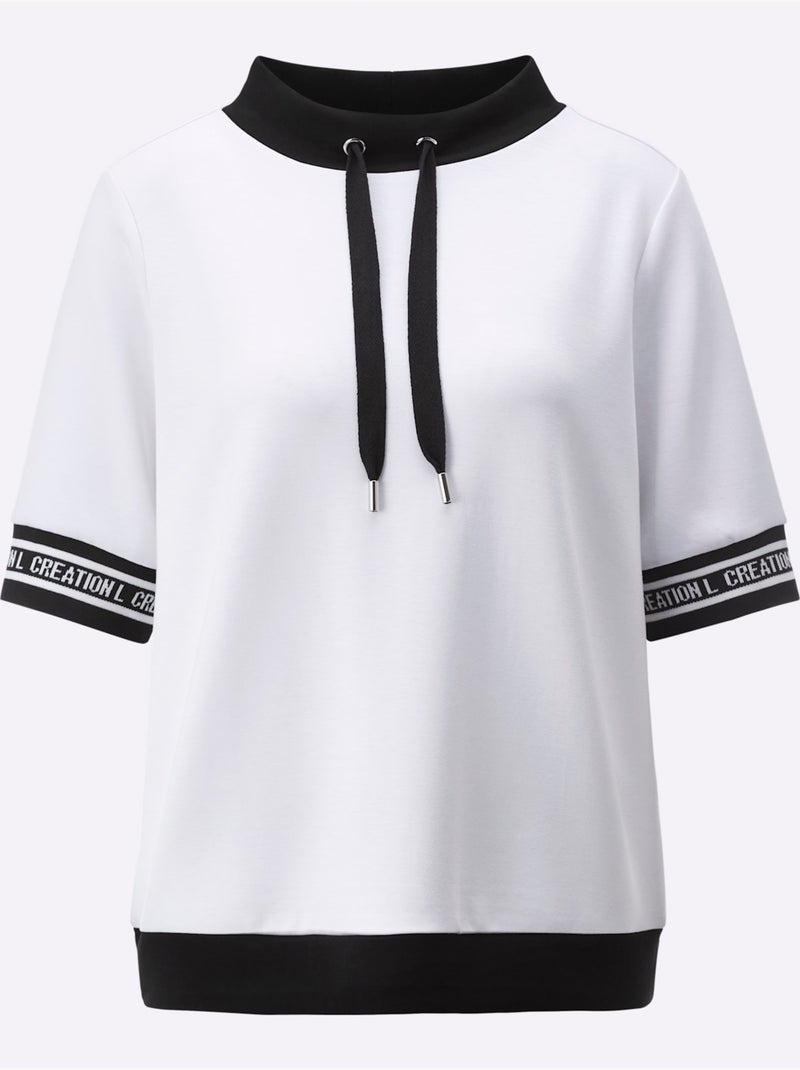 T-shirt à Manches Courtes 50% Modal - Taille Standard - Helline Blanc Noir - Kiabi