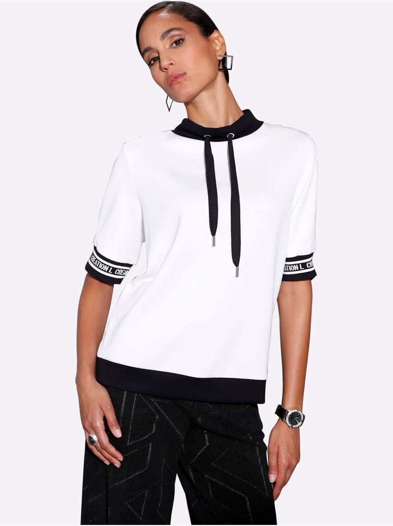 T-shirt à Manches Courtes 50% Modal - Taille Standard - Helline Blanc Noir - Kiabi