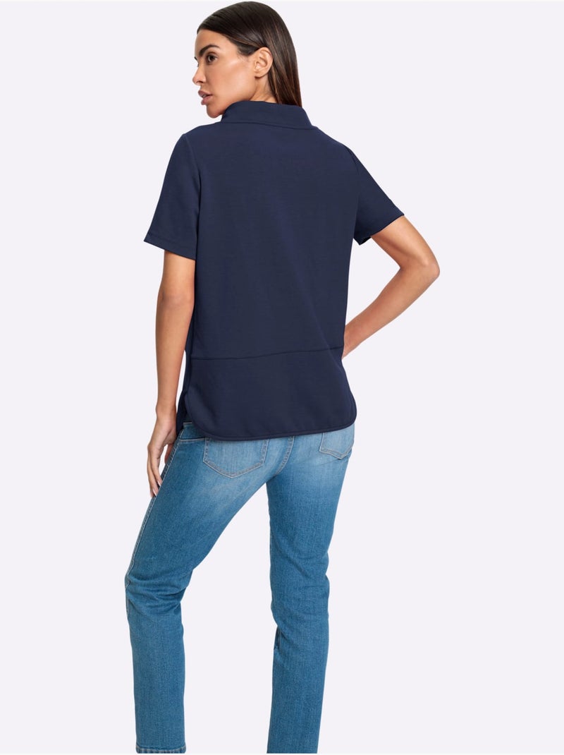 T-shirt à Manches Courtes 50% Modal - Taille Standard - Helline Bleu marine - Kiabi
