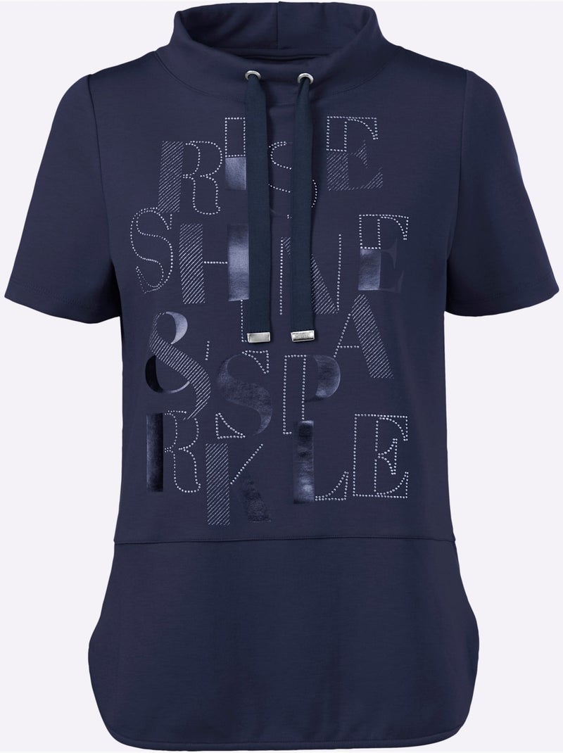 T-shirt à Manches Courtes 50% Modal - Taille Standard - Helline Bleu marine - Kiabi