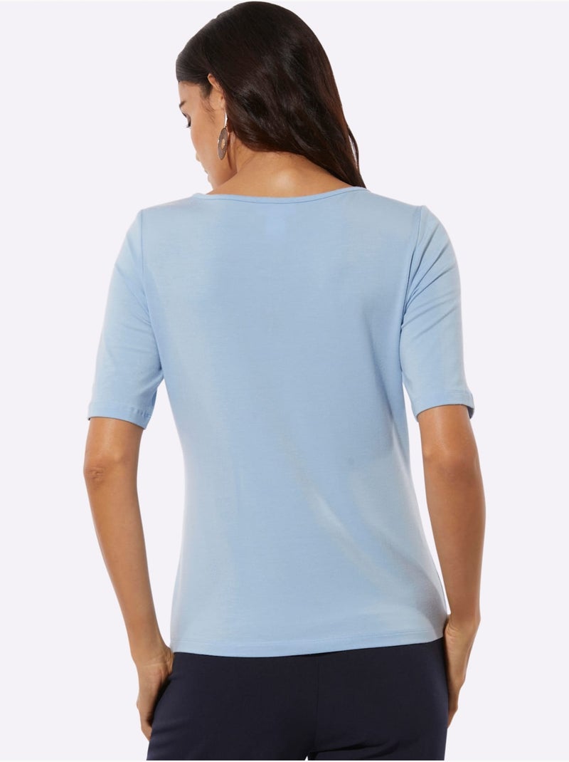 T-shirt à Manches Courtes 95% Lyocell (tencel) - Taille Standard - Helline Bleu ciel - Kiabi