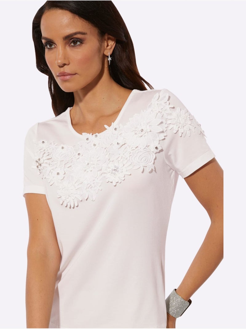 T-shirt à manches courtes 95% lyocell (tencel) - taille standard - helline Ecru - Kiabi