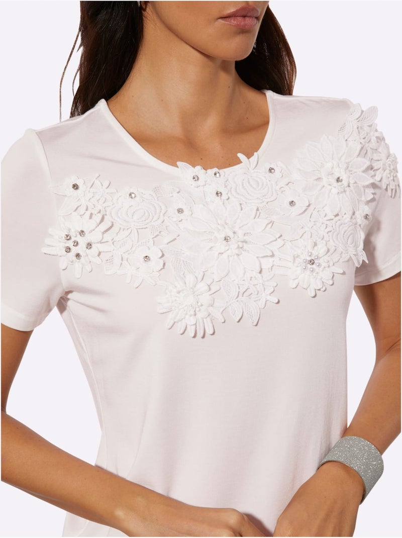 T-shirt à manches courtes 95% lyocell (tencel) - taille standard - helline Ecru - Kiabi