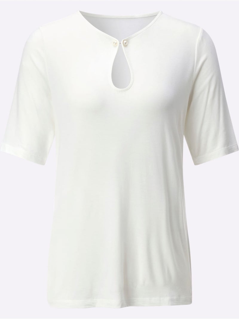 T-shirt à Manches Courtes 95% Modal - Taille Standard - Helline Ecru - Kiabi