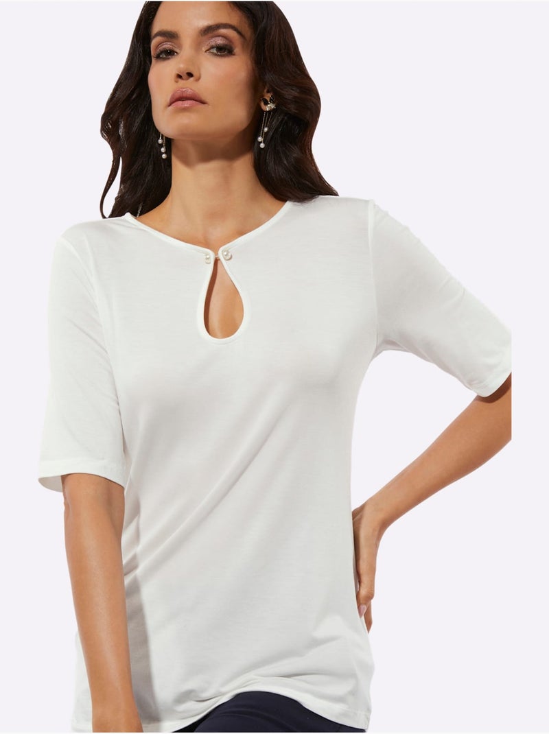 T-shirt à Manches Courtes 95% Modal - Taille Standard - Helline Ecru - Kiabi