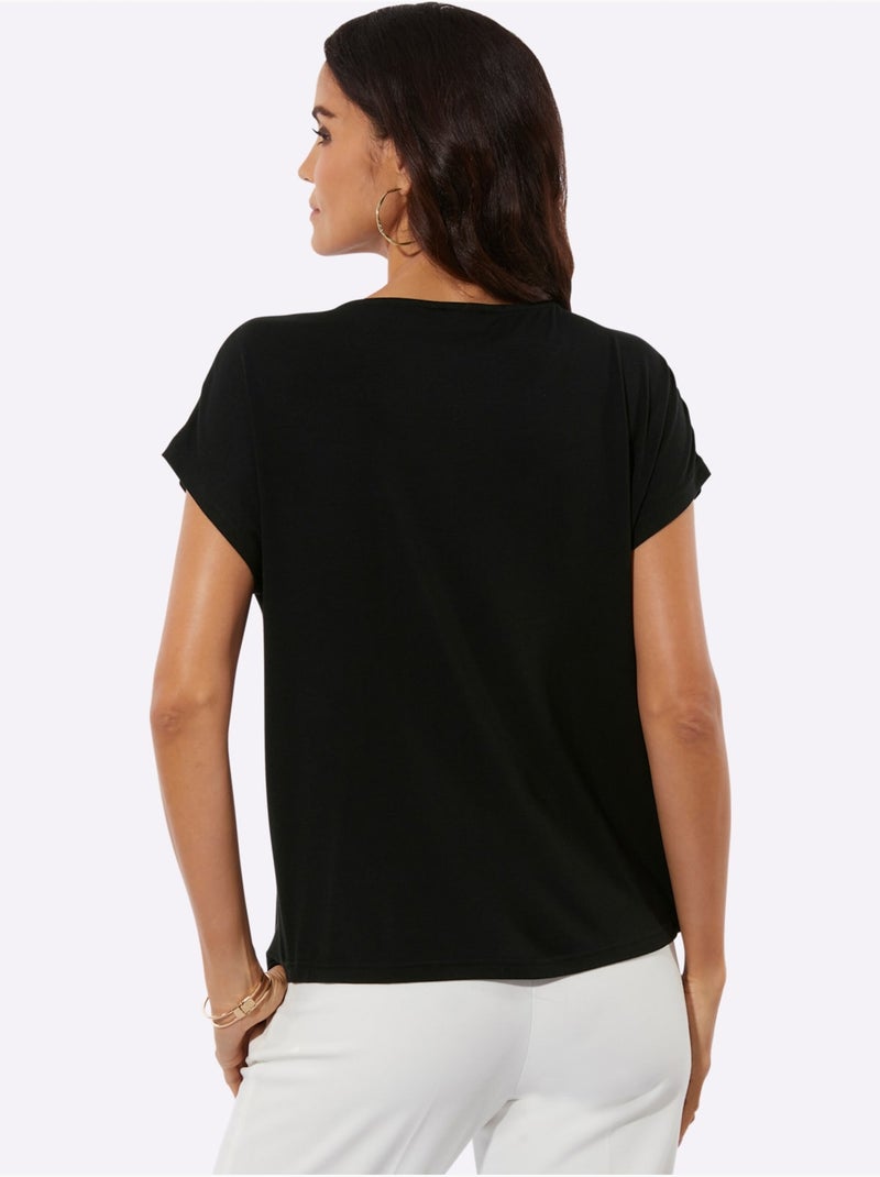 T-shirt à Manches Courtes 95% Modal - Taille Standard - Helline Noir - Kiabi