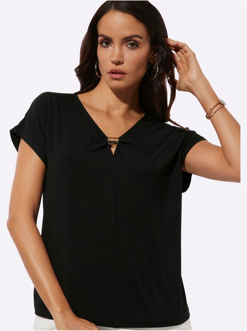 T-shirt à Manches Courtes 95% Modal - Taille Standard - Helline Noir - Kiabi