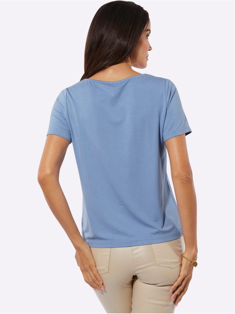 T-shirt à Manches Courtes 95% Viscose (ecovero) - Taille Standard - Helline Bleu - Kiabi