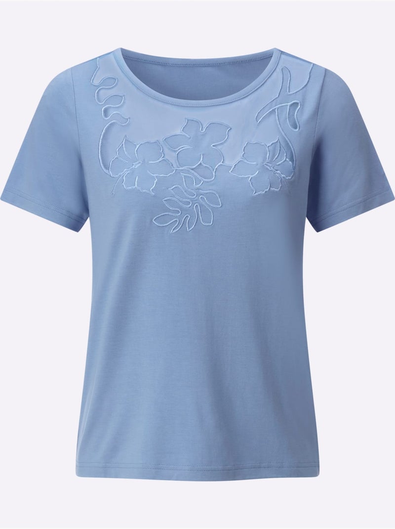 T-shirt à Manches Courtes 95% Viscose (ecovero) - Taille Standard - Helline Bleu - Kiabi