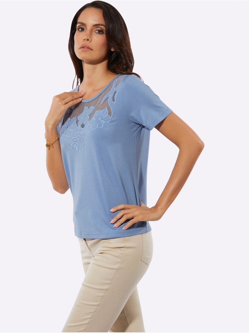 T-shirt à Manches Courtes 95% Viscose (ecovero) - Taille Standard - Helline Bleu - Kiabi