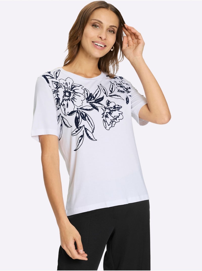 T-shirt à Manches Courtes 95% Viscose (ecovero) - Taille Standard - Witt Blanc Bleu marine - Kiabi