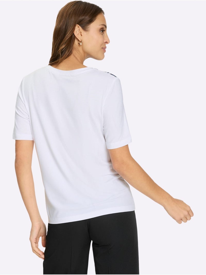 T-shirt à Manches Courtes 95% Viscose (ecovero) - Taille Standard - Witt Blanc Bleu marine - Kiabi