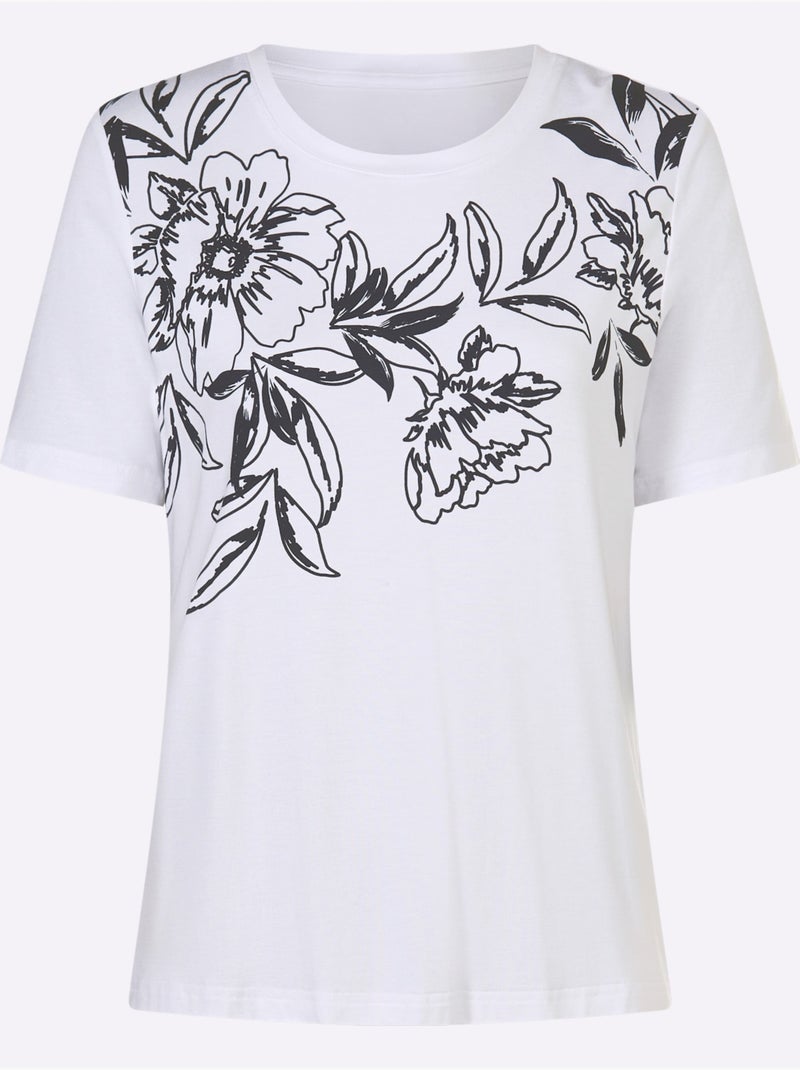 T-shirt à Manches Courtes 95% Viscose (ecovero) - Taille Standard - Witt Blanc Bleu marine - Kiabi