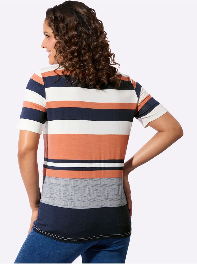 T-shirt à Manches Courtes 95% Viscose (ecovero) - Taille Standard - Witt Bleu Orange - Kiabi