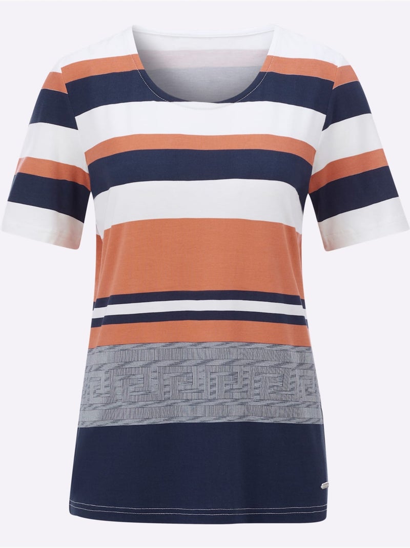 T-shirt à Manches Courtes 95% Viscose (ecovero) - Taille Standard - Witt Bleu Orange - Kiabi