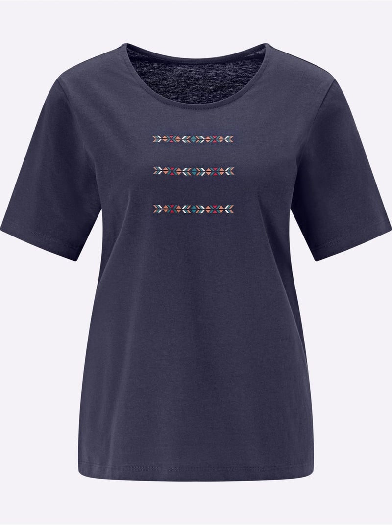 T-shirt à Manches Courtes à Encolure Ronde - Taille Standard - Moda Vilona Bleu marine - Kiabi