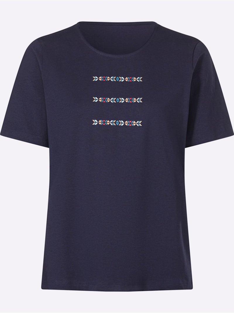 T-shirt à Manches Courtes à Encolure Ronde - Taille Standard - Moda Vilona Bleu marine - Kiabi