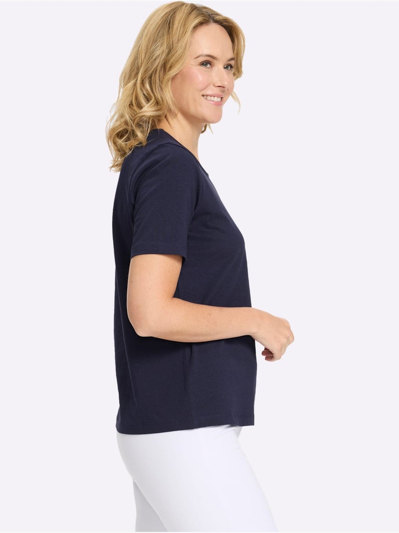 T-shirt à Manches Courtes à Encolure Ronde - Taille Standard - Moda Vilona Bleu marine - Kiabi