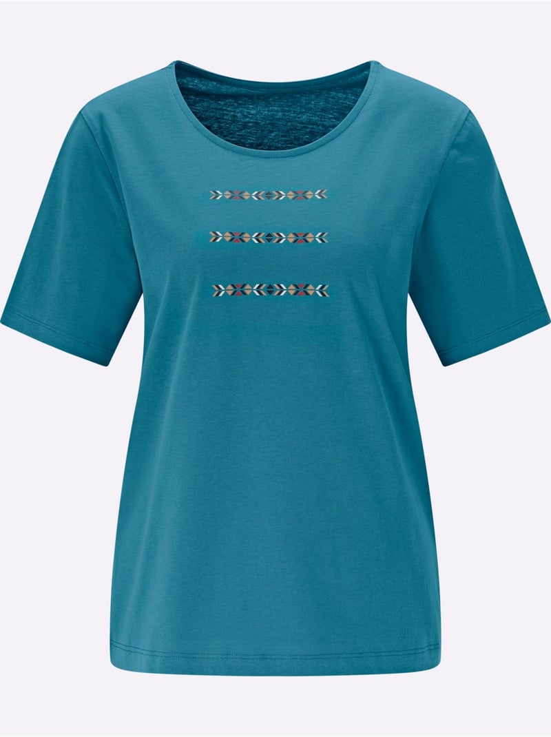 T-shirt à Manches Courtes à Encolure Ronde - Taille Standard - Moda Vilona Bleu topaze - Kiabi