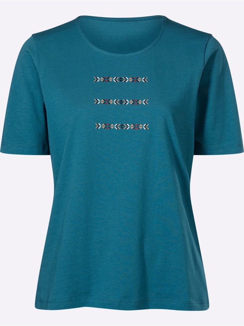 T-shirt à Manches Courtes à Encolure Ronde - Taille Standard - Moda Vilona Bleu topaze - Kiabi