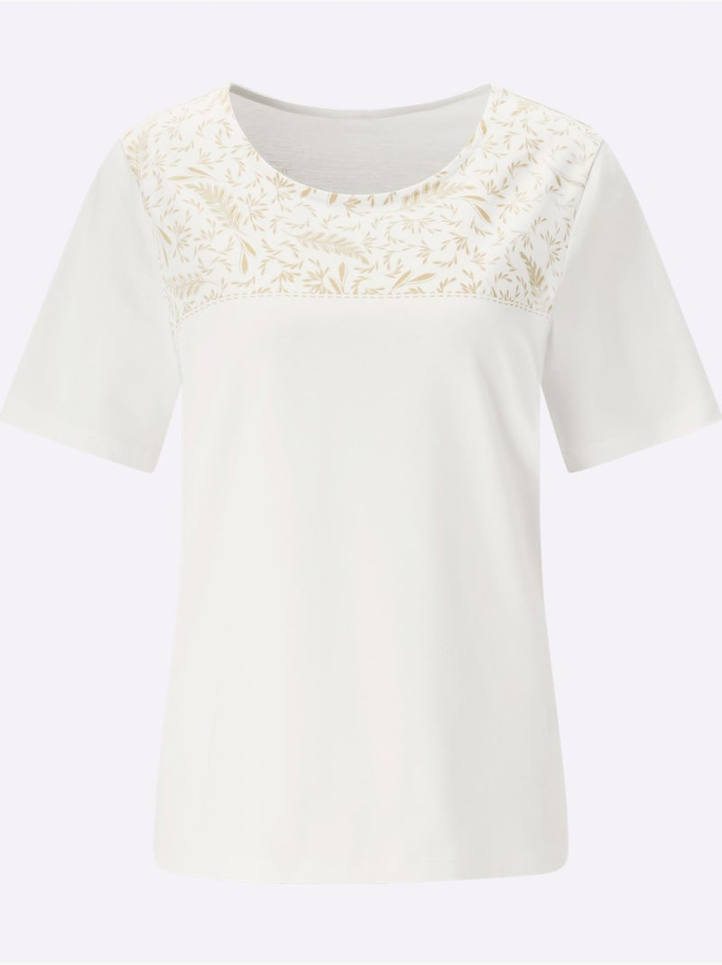 T-shirt à Manches Courtes à Encolure Ronde - Taille Standard - Moda Vilona Écru/Jaune - Kiabi