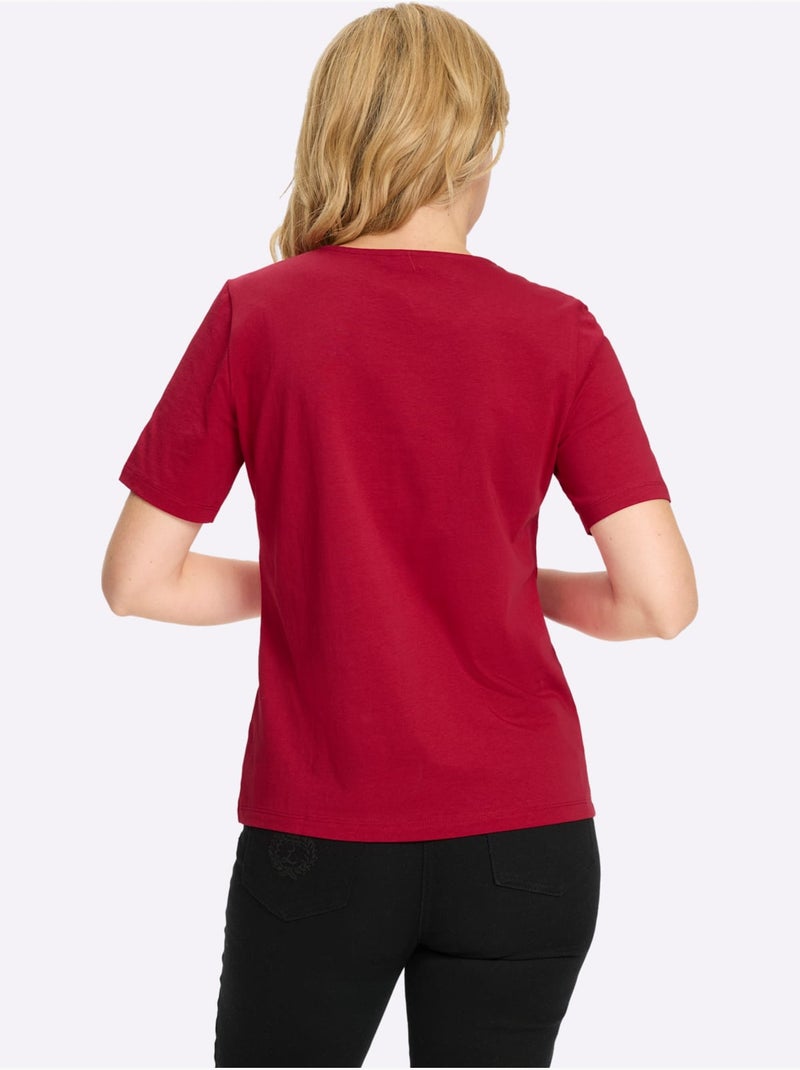 T-shirt à Manches Courtes à Encolure Ronde - Taille Standard - Moda Vilona Rouge - Kiabi