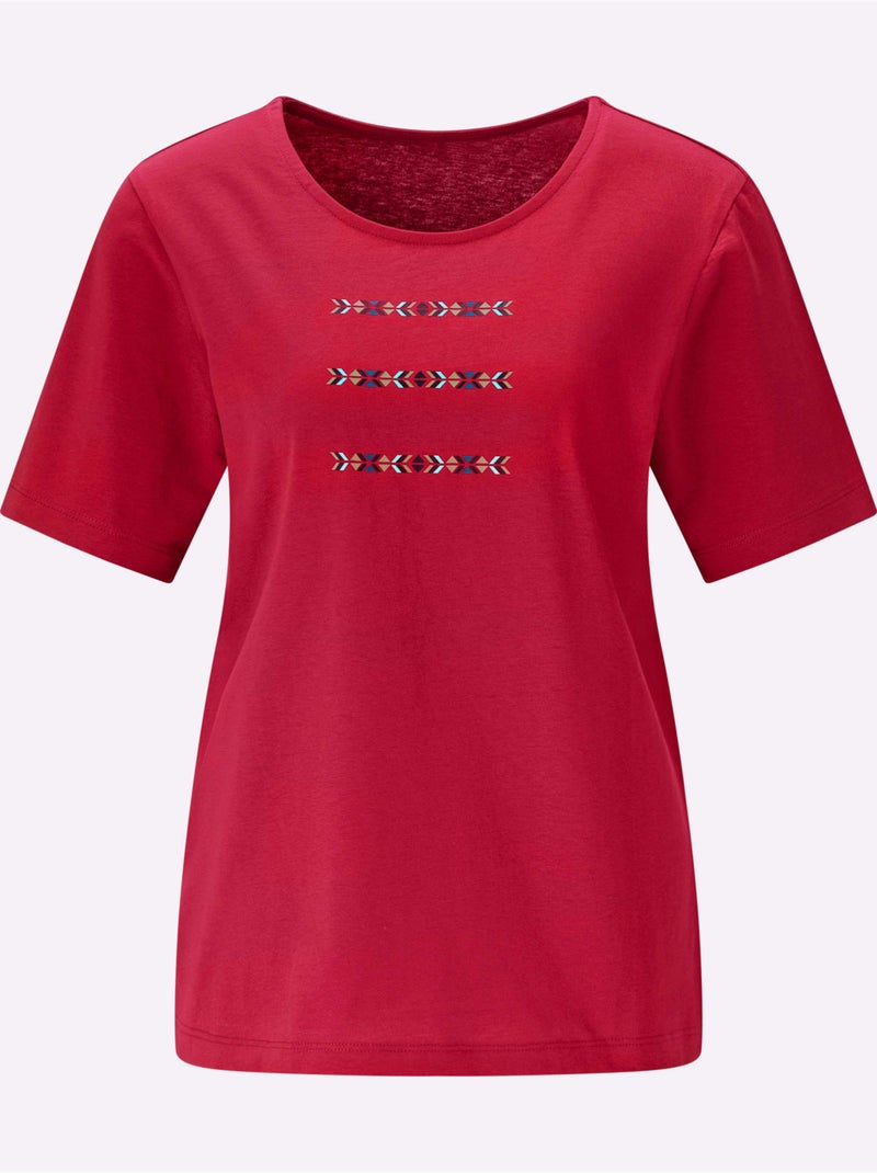 T-shirt à Manches Courtes à Encolure Ronde - Taille Standard - Moda Vilona Rouge - Kiabi