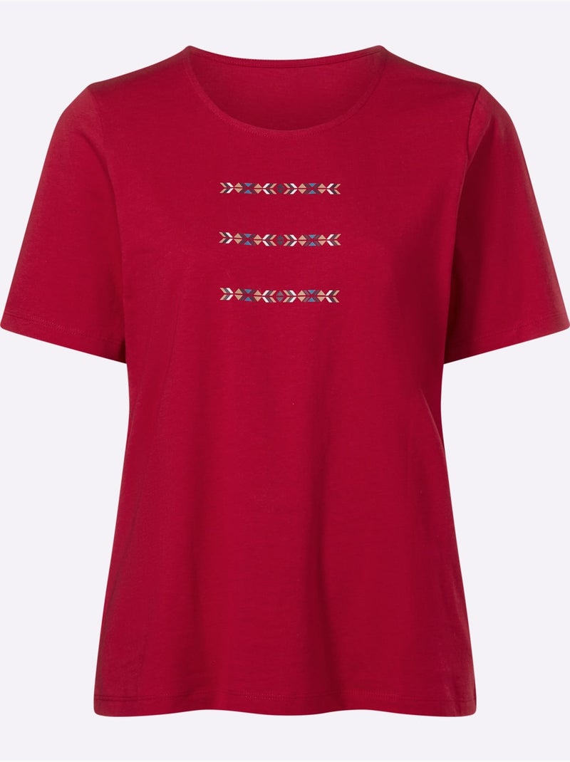 T-shirt à Manches Courtes à Encolure Ronde - Taille Standard - Moda Vilona Rouge - Kiabi