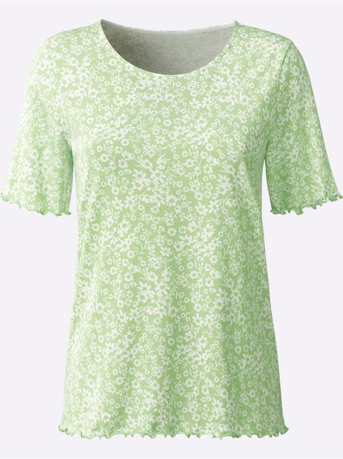 T-shirt à manches courtes à finitions ondulées avec motif floral - Taille standard - Moda Vilona - Kiabi T-shirt à manches courtes à finitions ondulées avec motif floral - Taille standard - Moda Vilona - Kiabi