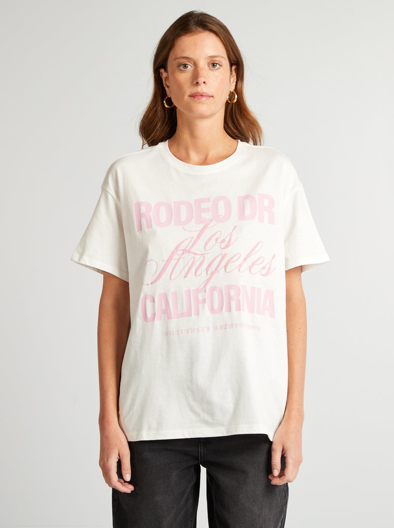 T-shirt à manches courtes à message Rose - Kiabi