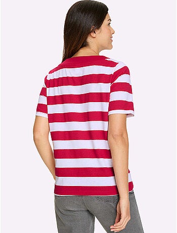T-shirt à manches courtes avec col rond et inscription brillante - Taille standard - Moda Vilona