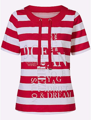 T-shirt à manches courtes avec col rond et inscription brillante - Taille standard - Moda Vilona