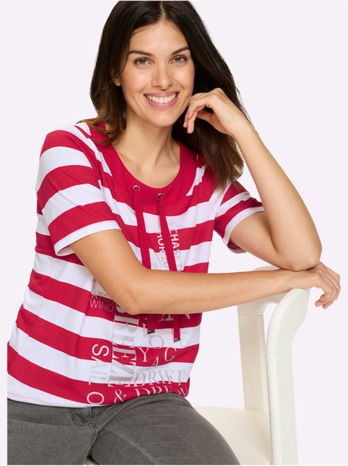 T-shirt à manches courtes à rayures avec inscription et lien à nouer - Taille standard - Moda Vilona - Kiabi T-shirt à manches courtes à rayures avec inscription et lien à nouer - Taille standard - Moda Vilona - Kiabi