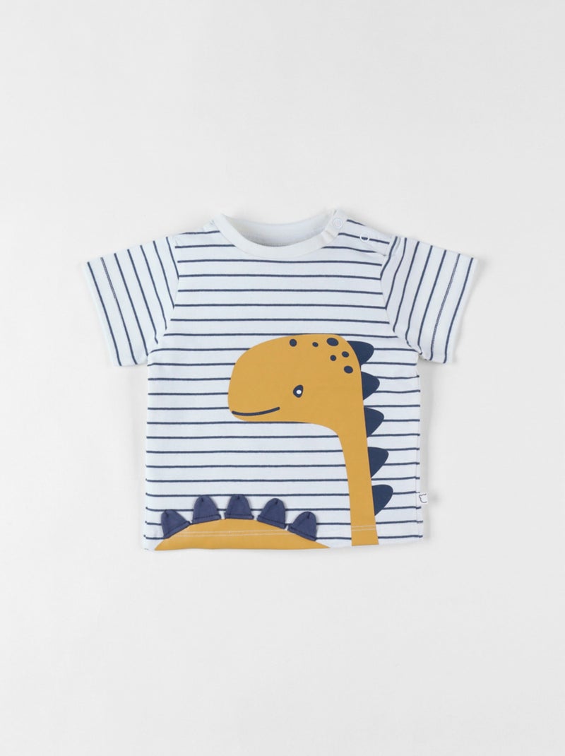 T-shirt à manches courtes à rayures dino, Noukie's Ecru - Kiabi