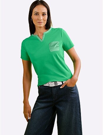 T-shirt à Manches Courtes Accents Satin Brillants - Taille Standard - Helline
