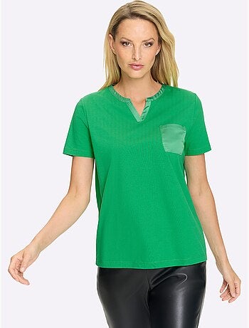 T-shirt à Manches Courtes Accents Satin Brillants - Taille Standard - Helline