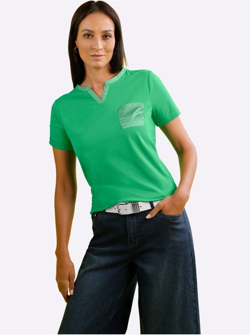 T-shirt à Manches Courtes Accents Satin Brillants - Taille Standard - helline - Kiabi