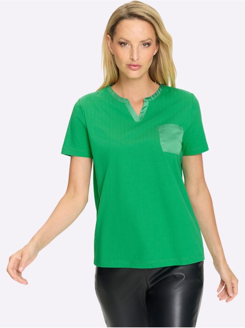 T-shirt à Manches Courtes Accents Satin Brillants - Taille Standard - helline - Kiabi