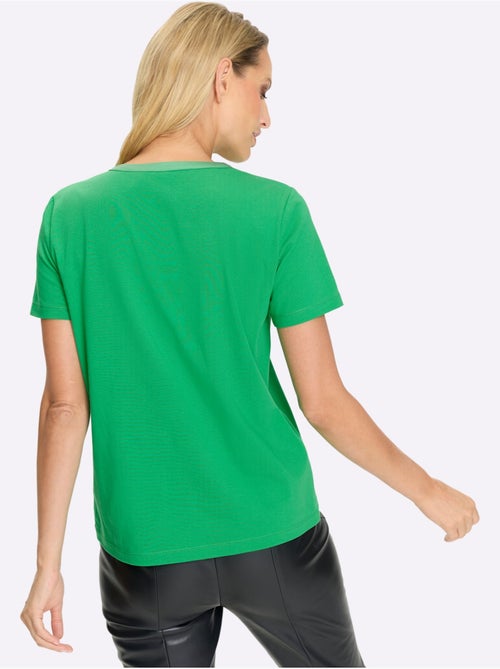 T-shirt à Manches Courtes Accents Satin Brillants - Taille Standard - helline - Kiabi