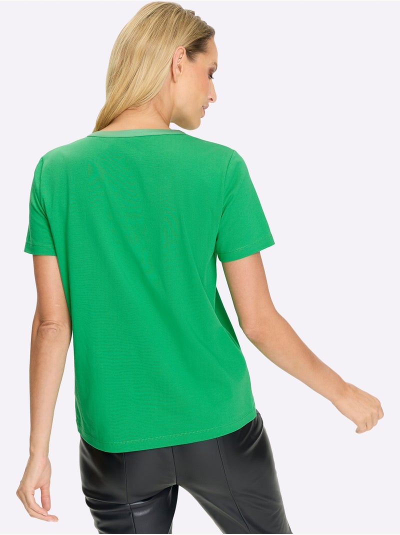 T-shirt à Manches Courtes Accents Satin Brillants - Taille Standard - Helline Vert - Kiabi