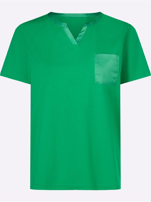 T-shirt à Manches Courtes Accents Satin Brillants - Taille Standard - helline - Kiabi