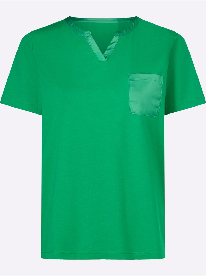 T-shirt à Manches Courtes Accents Satin Brillants - Taille Standard - Helline Vert - Kiabi