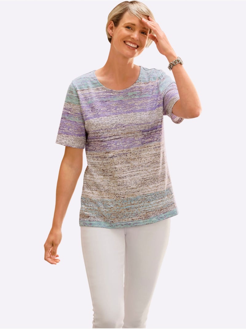 T-shirt à Manches Courtes Aspect Chiné - Taille Standard - Moda Vilona Beige/Vert - Kiabi