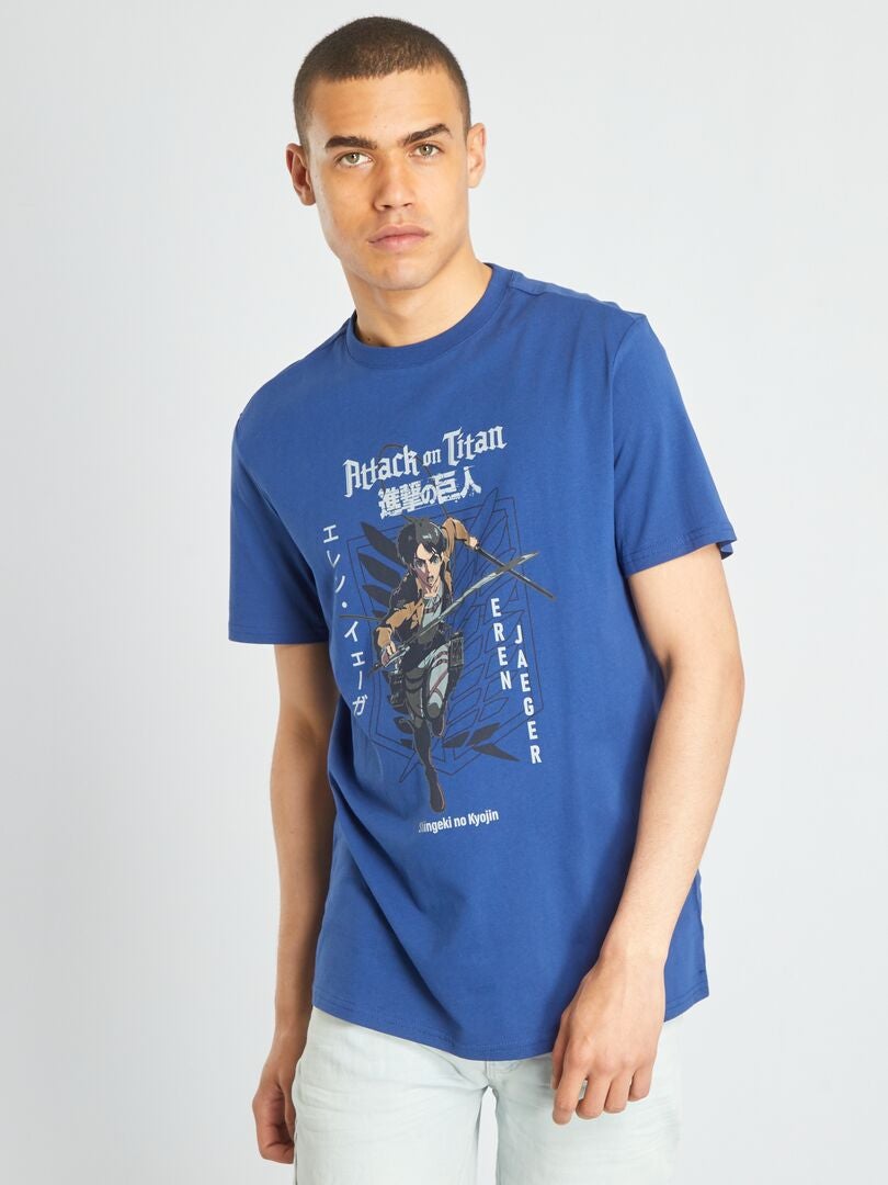 T-shirt à manches courtes 'Attaque des Titans' bleu foncé - Kiabi