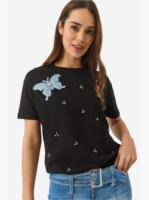 T-shirt à manches courtes avec accessoires papillon et ornements en pierre lucci - Kiabi