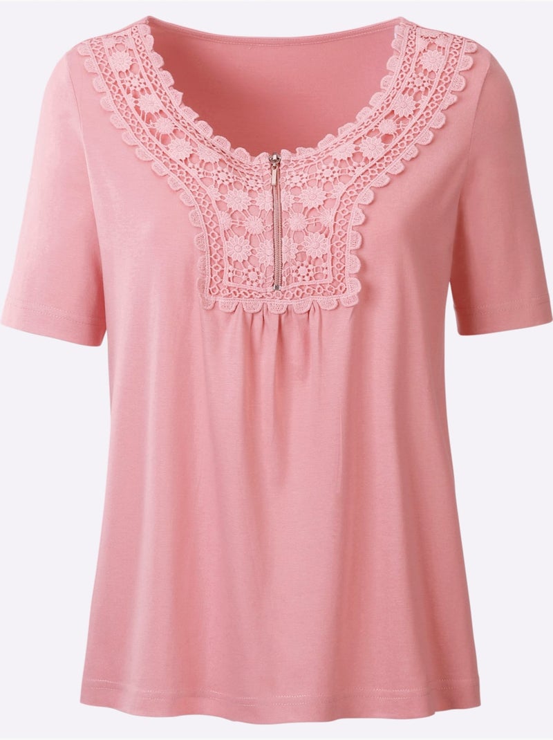 T-shirt à manches courtes avec broderie et encolure ronde - taille standard - witt Rose - Kiabi