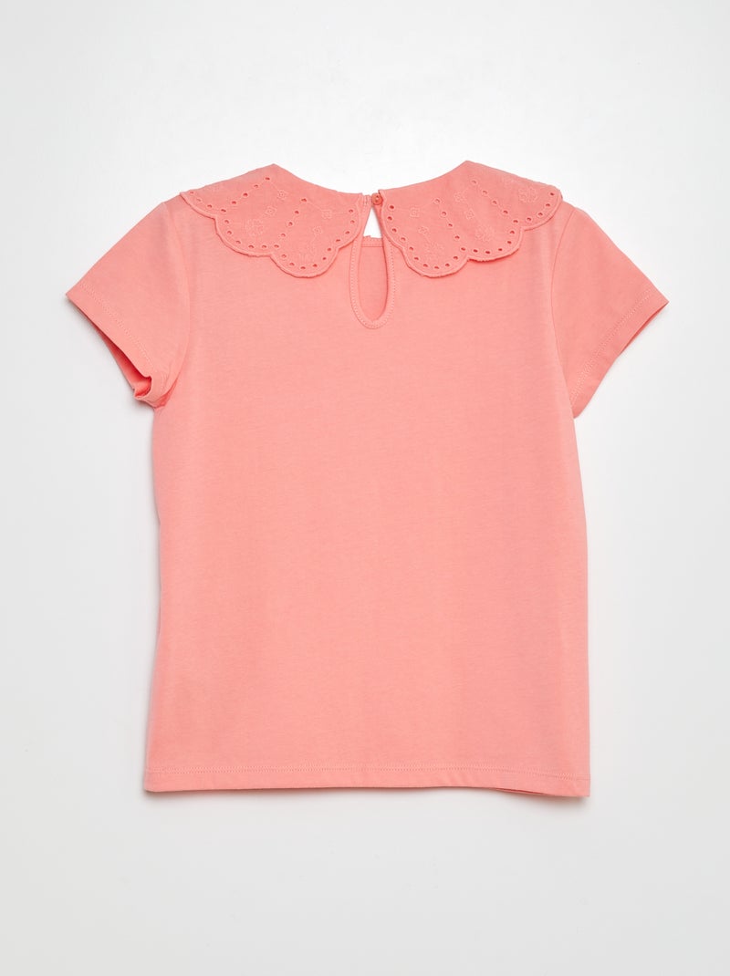 T-shirt à manches courtes avec broderies anglaises Rose - Kiabi