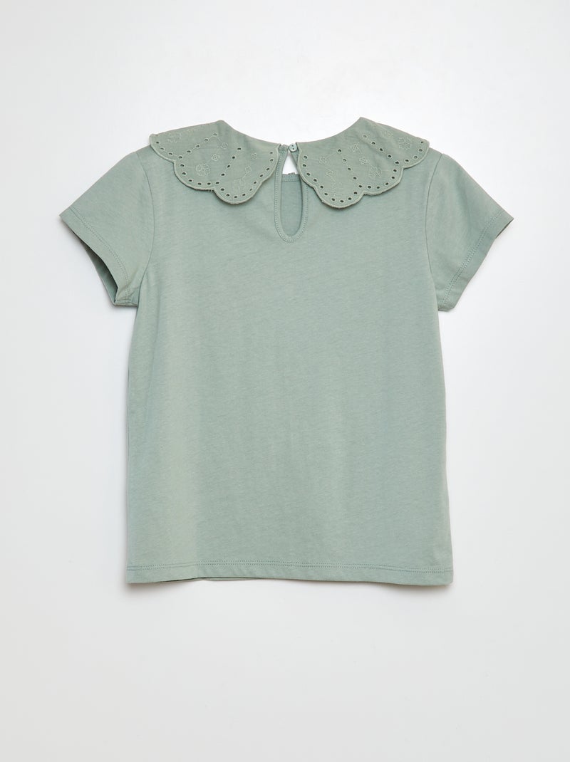 T-shirt à manches courtes avec broderies anglaises Vert - Kiabi