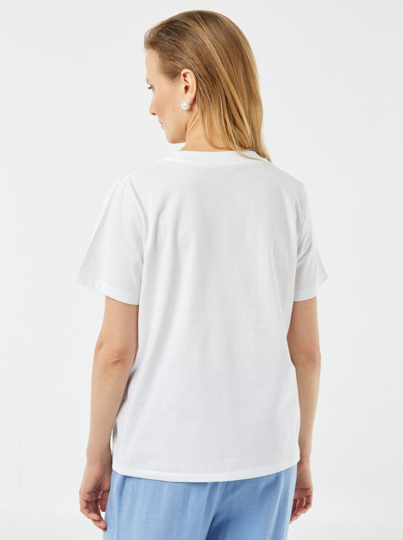 Chemisier Blanc Broderies Multicolores - Manches Courtes - Taille 52 - TBÈ